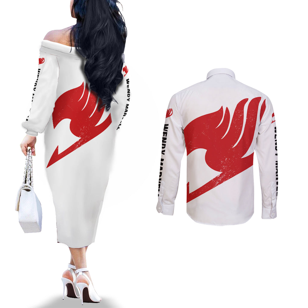 Wendy Marvell Couples Matching Off The Shoulder Long Sleeve Dress and Long Sleeve Button Shirt