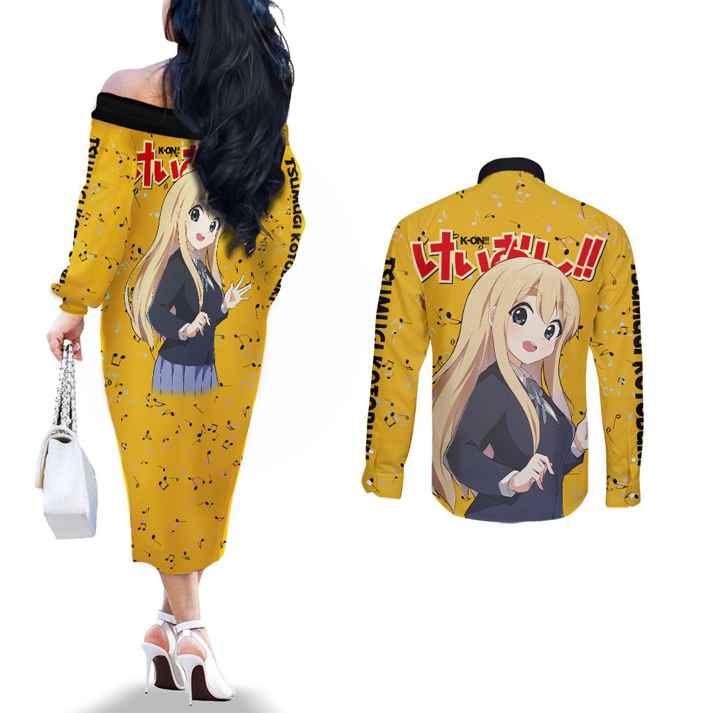 K-On - Tsumugi Kotobuki Anime Couples Matching Off The Shoulder Long Sleeve Dress and Long Sleeve Button Shirt