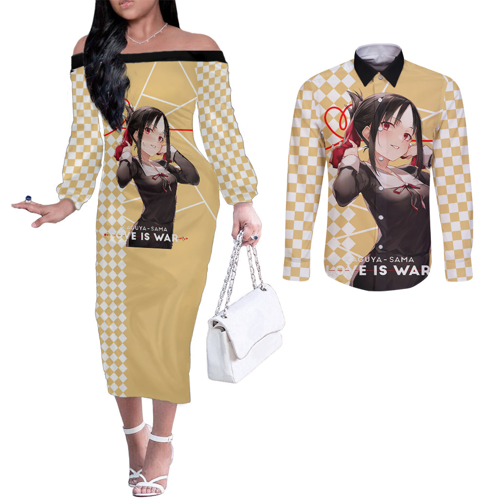 Love Is War Kaguya Shinomiya - Kaguya-sama Couples Matching Off The Shoulder Long Sleeve Dress and Long Sleeve Button Shirt