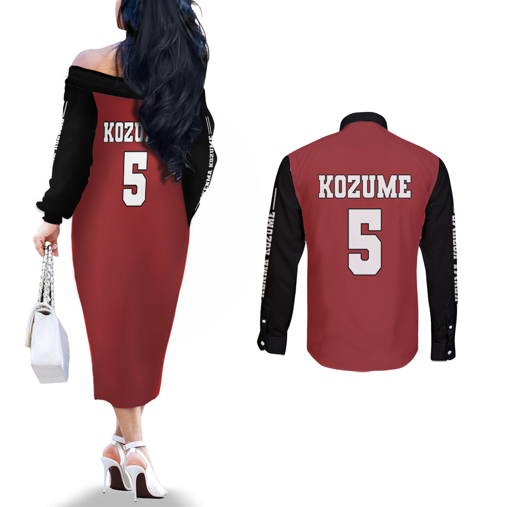 Nekoma Kenma Kozume Couples Matching Off The Shoulder Long Sleeve Dress and Long Sleeve Button Shirt