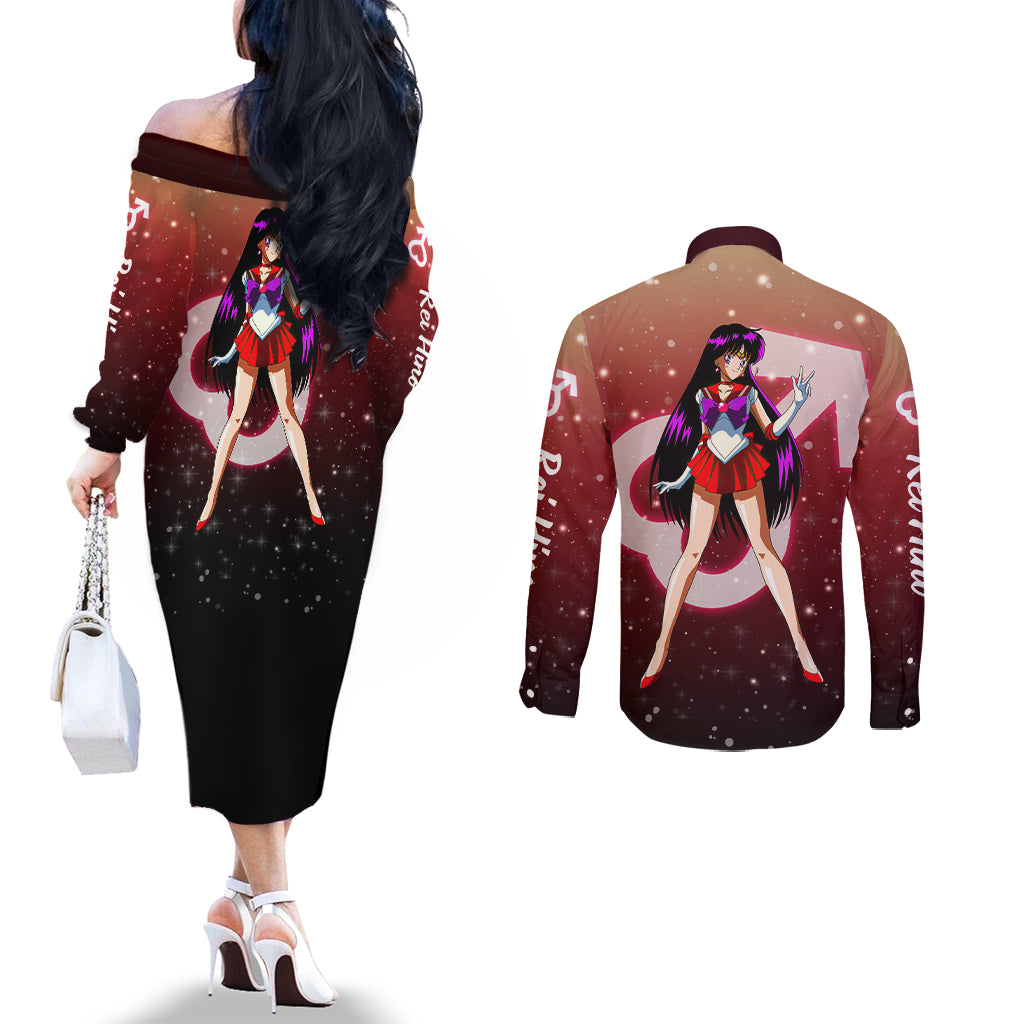 Sailor Mars Rei Hino Couples Matching Off The Shoulder Long Sleeve Dress and Long Sleeve Button Shirt