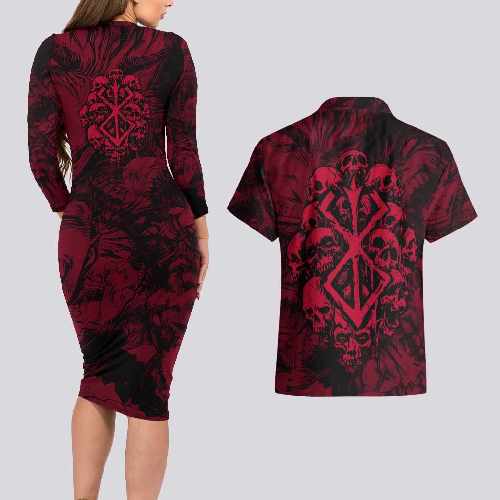 Guts Metal - Bererk Couples Matching Long Sleeve Bodycon Dress and Hawaiian Shirt Anime Style - The Mazicc