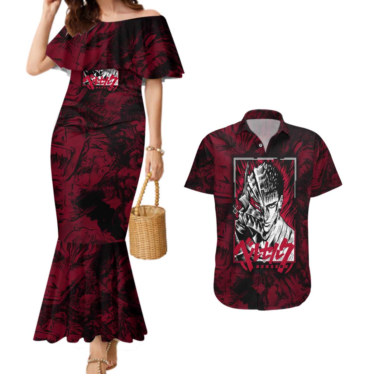 Guts Metal - Bererk Couples Matching Mermaid Dress and Hawaiian Shirt Anime Style - The Mazicc