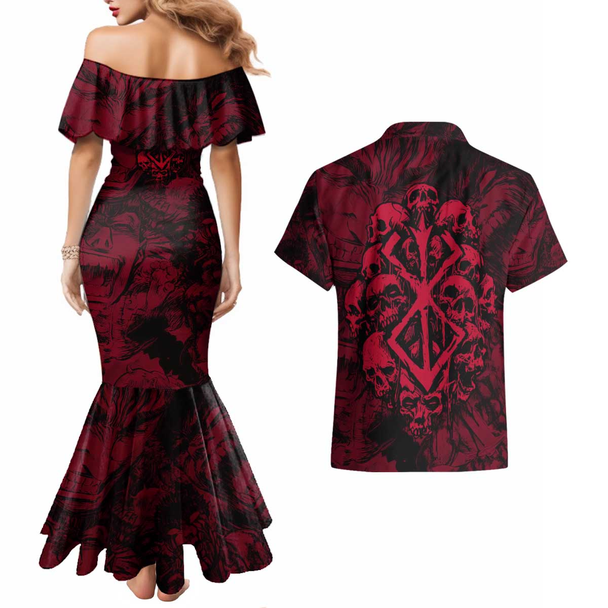 Guts Metal - Bererk Couples Matching Mermaid Dress and Hawaiian Shirt Anime Style - The Mazicc
