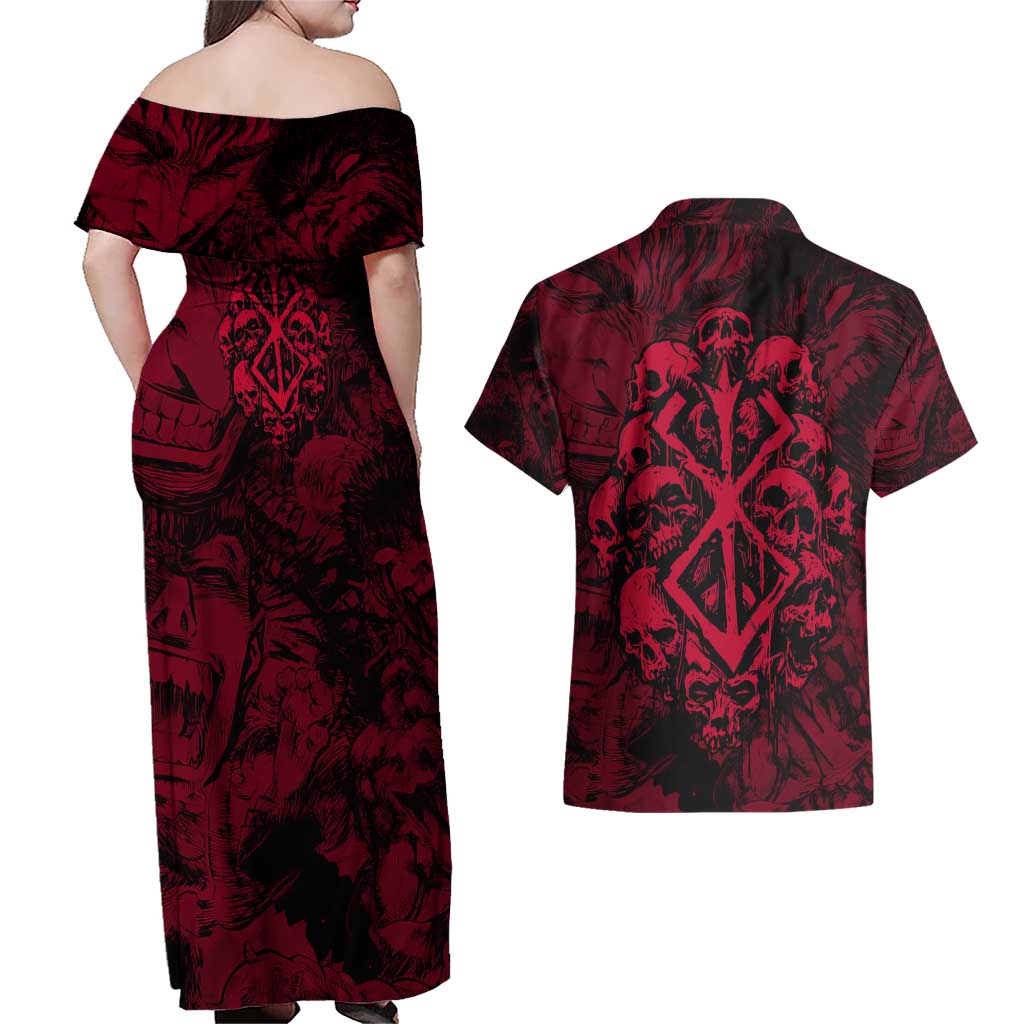 Guts Metal - Bererk Couples Matching Off Shoulder Maxi Dress and Hawaiian Shirt Anime Style - The Mazicc