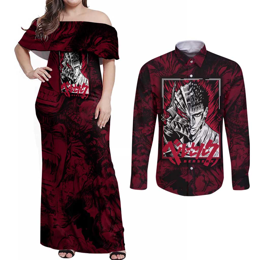 Guts Metal - Bererk Couples Matching Off Shoulder Maxi Dress and Long Sleeve Button Shirt Anime Style - The Mazicc