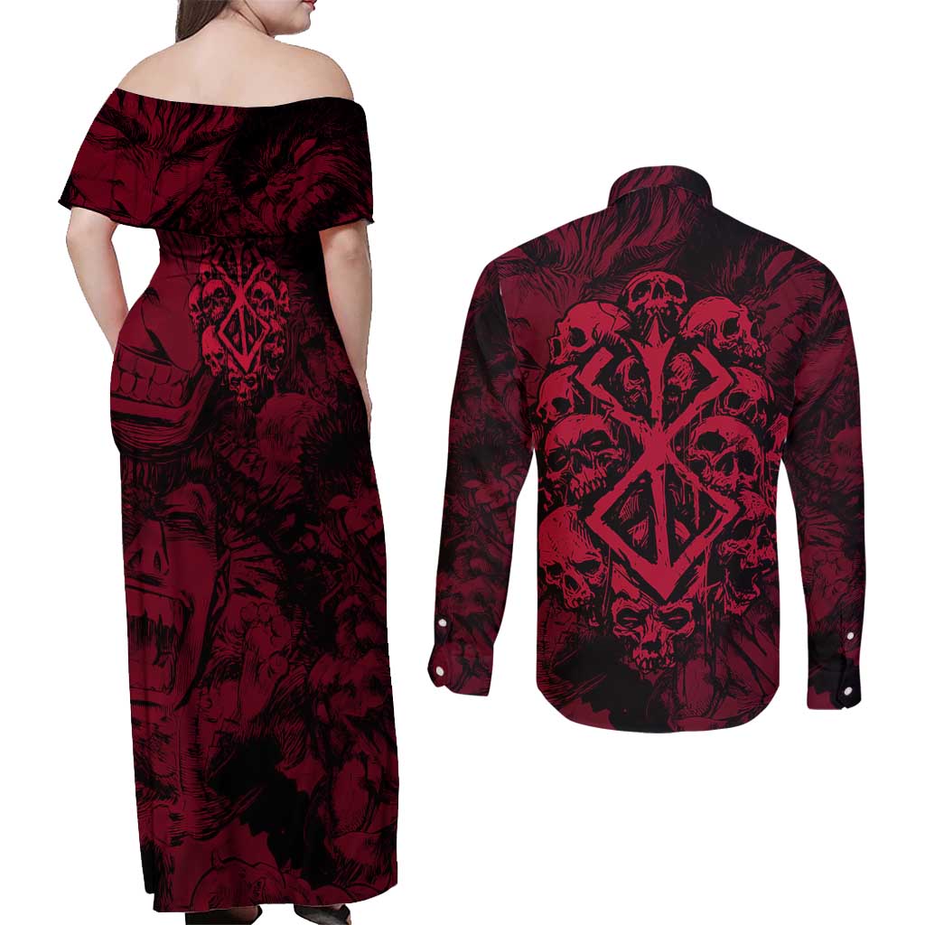 Guts Metal - Bererk Couples Matching Off Shoulder Maxi Dress and Long Sleeve Button Shirt Anime Style - The Mazicc