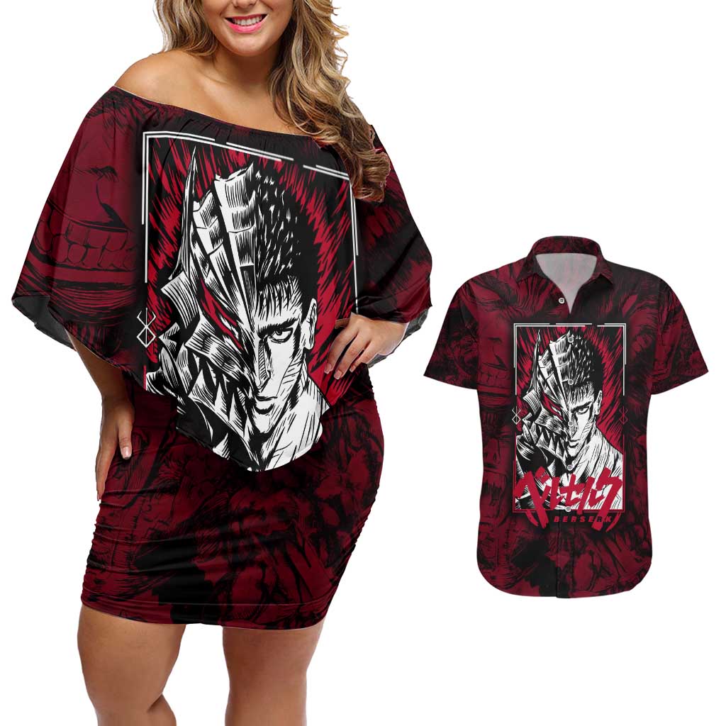 Guts Metal - Bererk Couples Matching Off Shoulder Short Dress and Hawaiian Shirt Anime Style - The Mazicc