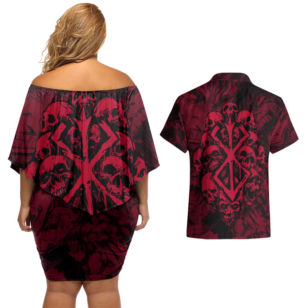 Guts Metal - Bererk Couples Matching Off Shoulder Short Dress and Hawaiian Shirt Anime Style - The Mazicc