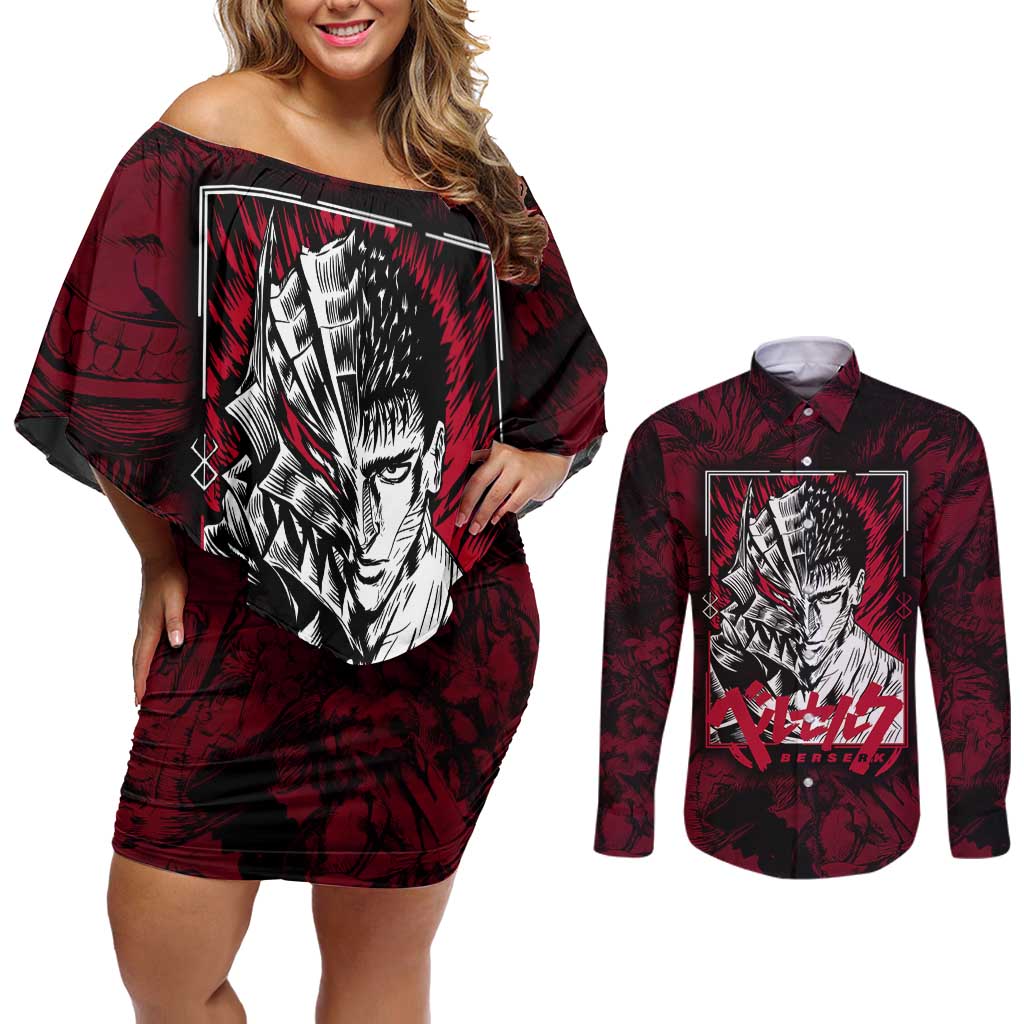Guts Metal - Bererk Couples Matching Off Shoulder Short Dress and Long Sleeve Button Shirt Anime Style - The Mazicc