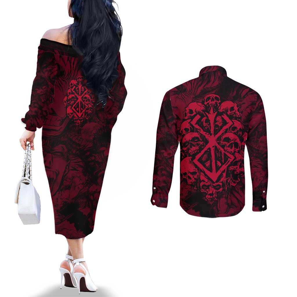 Guts Metal - Bererk Couples Matching Off The Shoulder Long Sleeve Dress and Long Sleeve Button Shirt Anime Style - The Mazicc