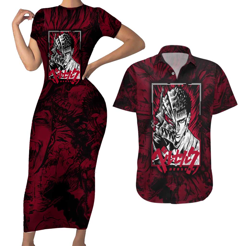 Guts Metal - Bererk Couples Matching Short Sleeve Bodycon Dress and Hawaiian Shirt Anime Style - The Mazicc