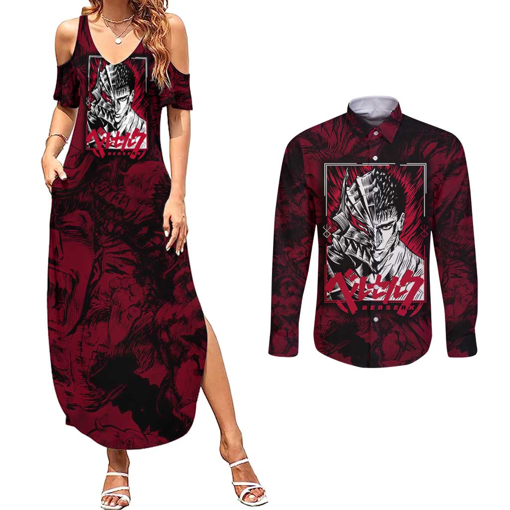Guts Metal - Bererk Couples Matching Summer Maxi Dress and Long Sleeve Button Shirt Anime Style - The Mazicc