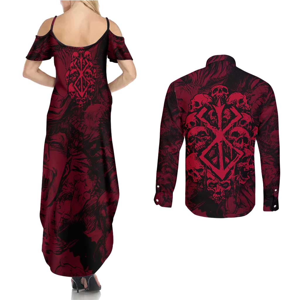 Guts Metal - Bererk Couples Matching Summer Maxi Dress and Long Sleeve Button Shirt Anime Style - The Mazicc