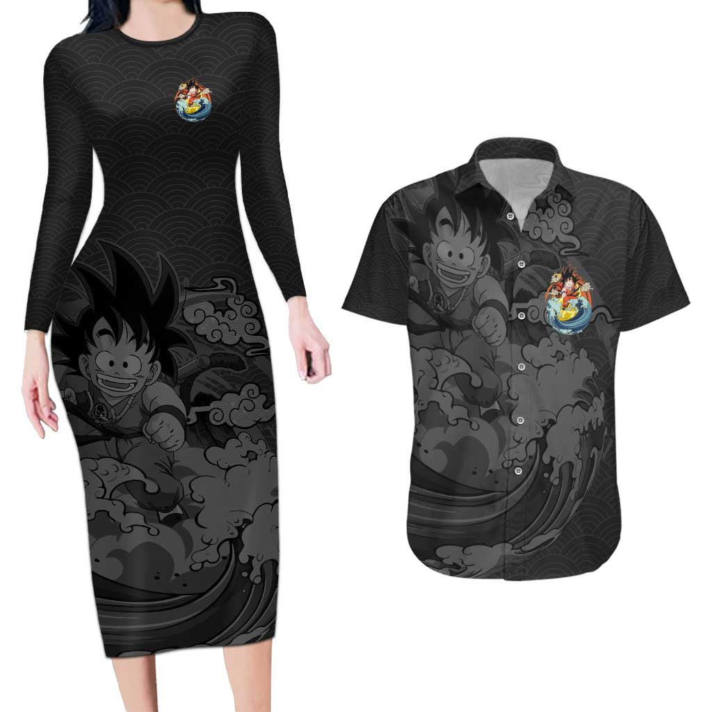 Goku Kid - Dragon Ball Couples Matching Long Sleeve Bodycon Dress and Hawaiian Shirt Anime Style - The Mazicc