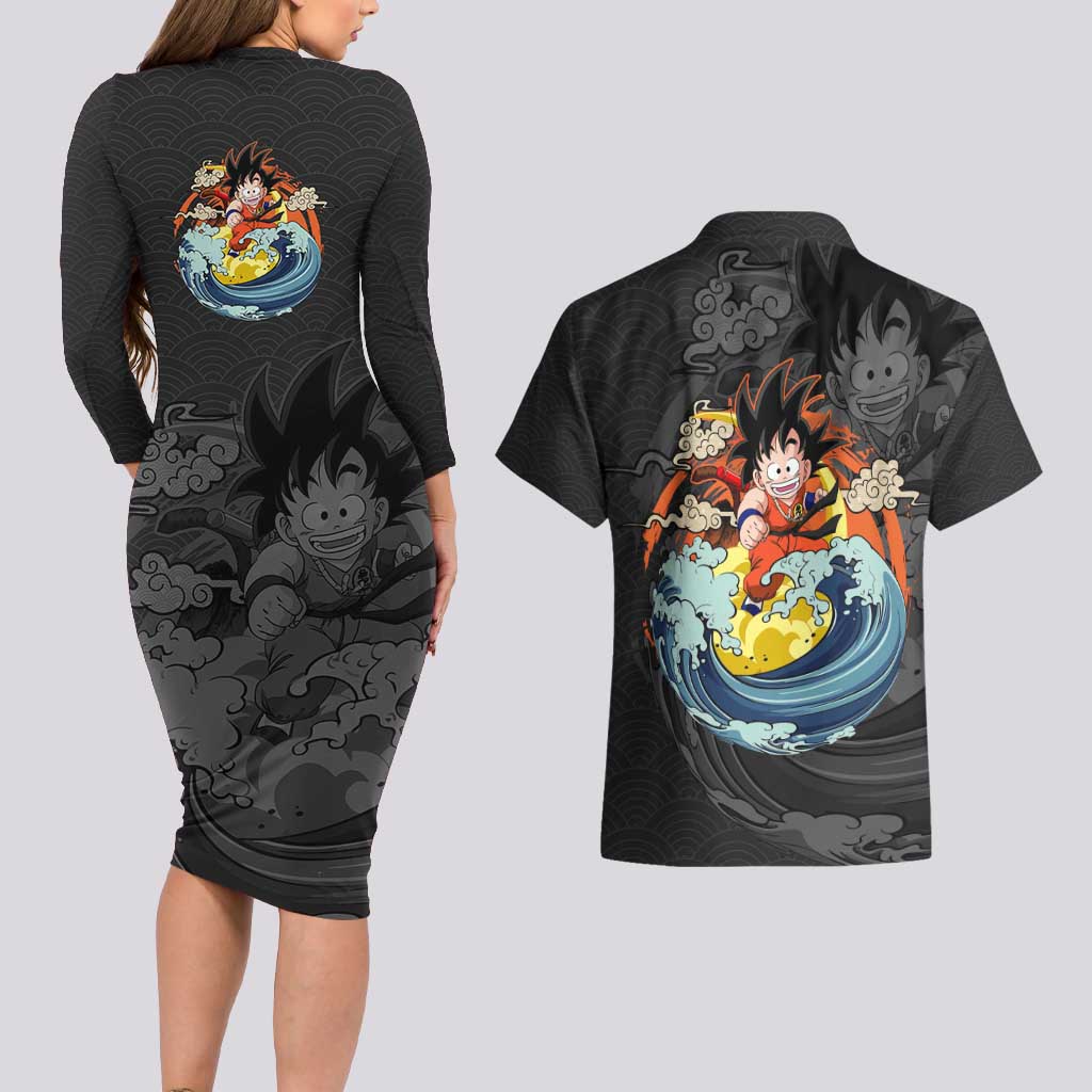 Goku Kid - Dragon Ball Couples Matching Long Sleeve Bodycon Dress and Hawaiian Shirt Anime Style - The Mazicc