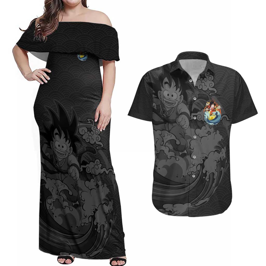 Goku Kid - Dragon Ball Couples Matching Off Shoulder Maxi Dress and Hawaiian Shirt Anime Style - The Mazicc