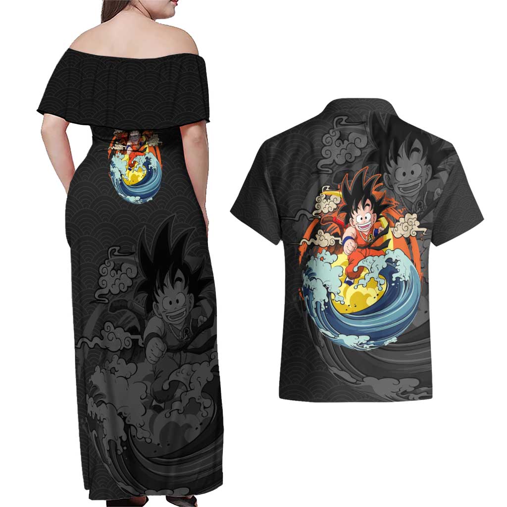 Goku Kid - Dragon Ball Couples Matching Off Shoulder Maxi Dress and Hawaiian Shirt Anime Style - The Mazicc
