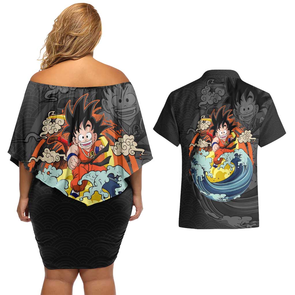 Goku Kid - Dragon Ball Couples Matching Off Shoulder Short Dress and Hawaiian Shirt Anime Style - The Mazicc