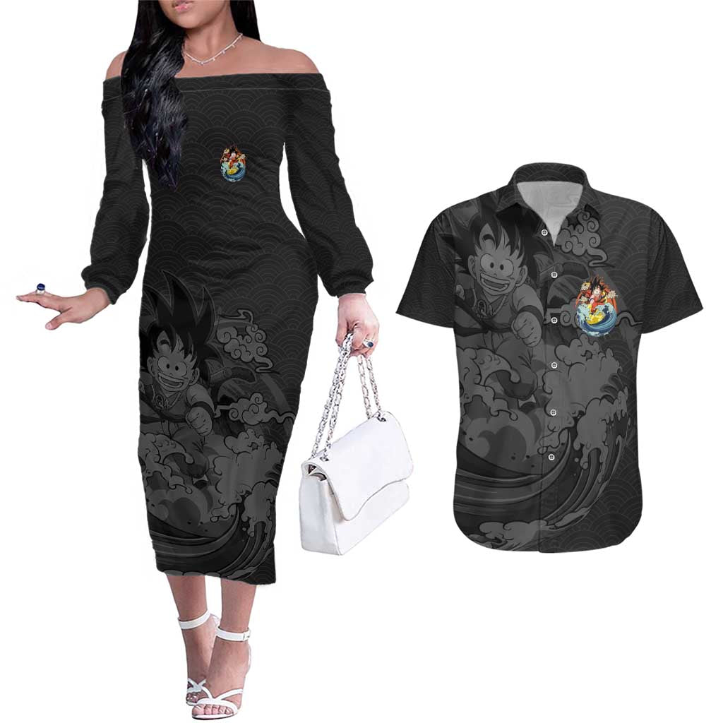 Goku Kid - Dragon Ball Couples Matching Off The Shoulder Long Sleeve Dress and Hawaiian Shirt Anime Style - The Mazicc