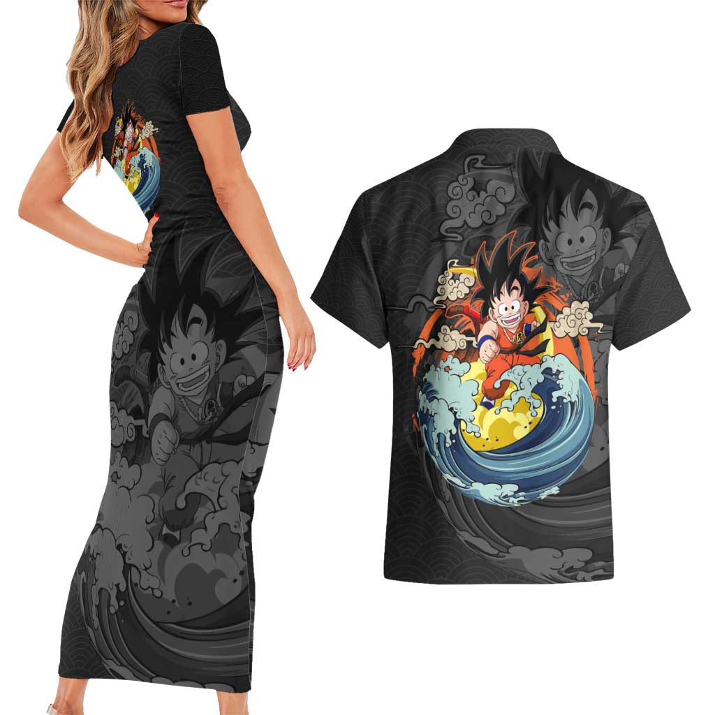 Goku Kid - Dragon Ball Couples Matching Short Sleeve Bodycon Dress and Hawaiian Shirt Anime Style - The Mazicc