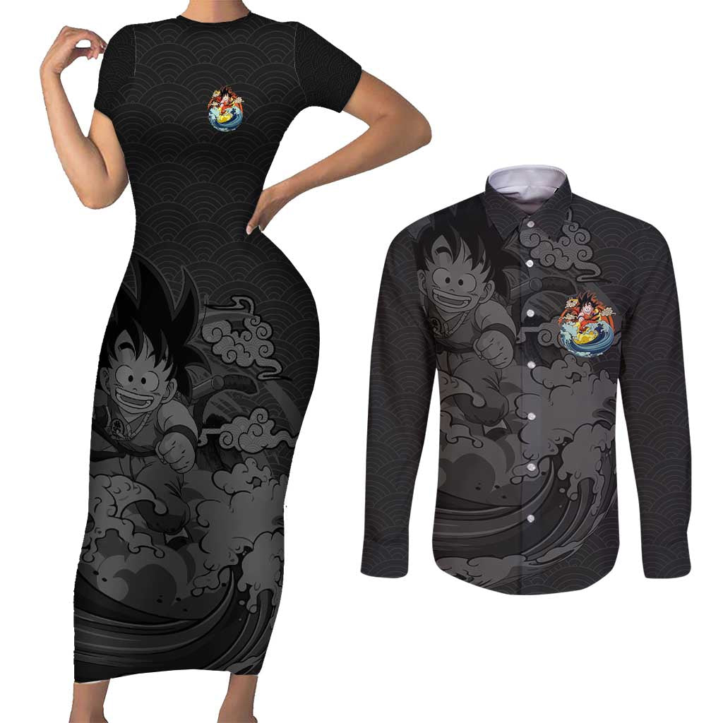 Goku Kid - Dragon Ball Couples Matching Short Sleeve Bodycon Dress and Long Sleeve Button Shirt Anime Style - The Mazicc