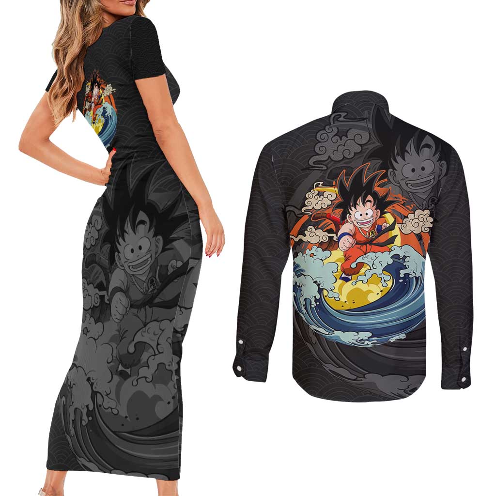Goku Kid - Dragon Ball Couples Matching Short Sleeve Bodycon Dress and Long Sleeve Button Shirt Anime Style - The Mazicc