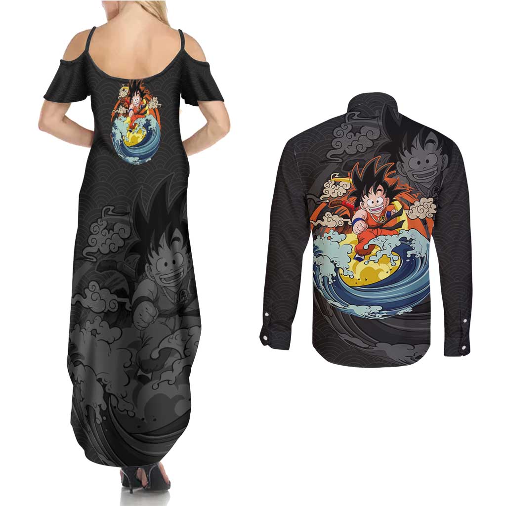 Goku Kid - Dragon Ball Couples Matching Summer Maxi Dress and Long Sleeve Button Shirt Anime Style - The Mazicc