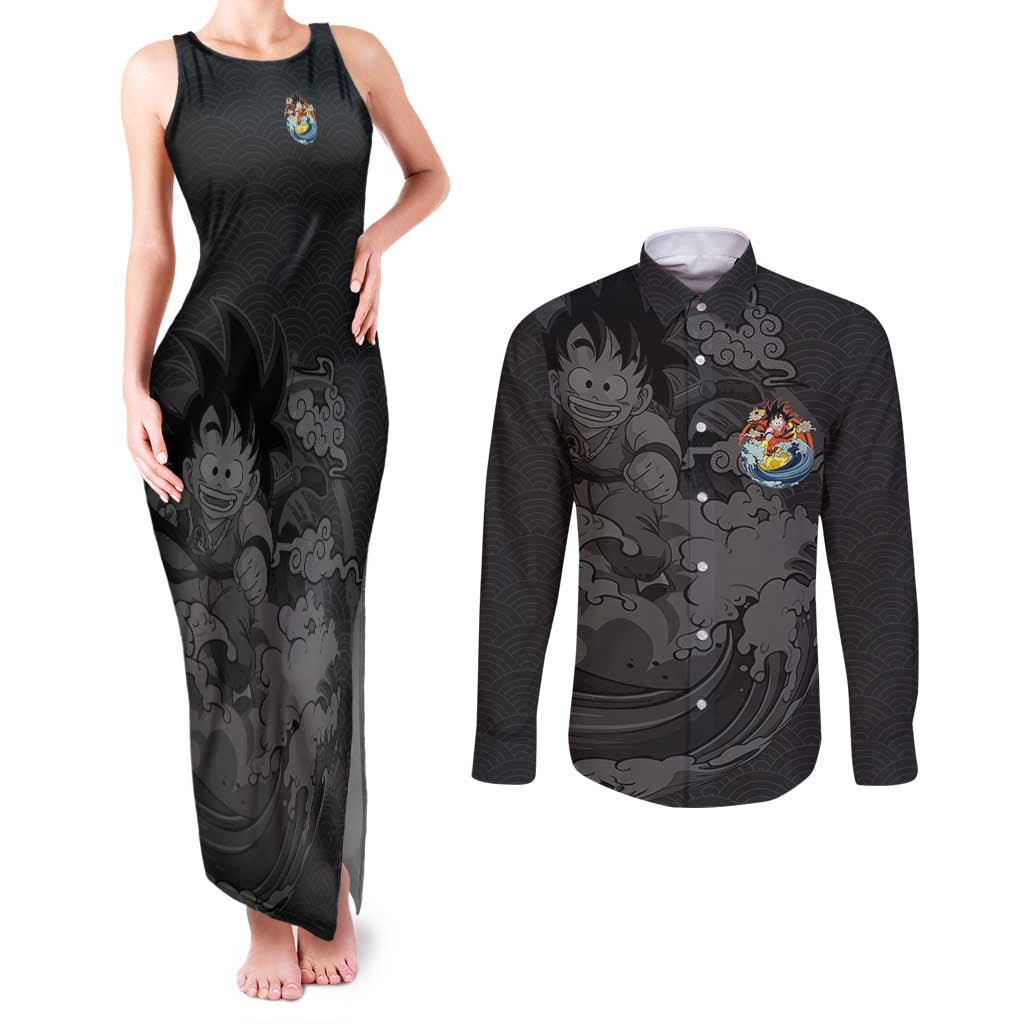 Goku Kid - Dragon Ball Couples Matching Tank Maxi Dress and Long Sleeve Button Shirt Anime Style - The Mazicc