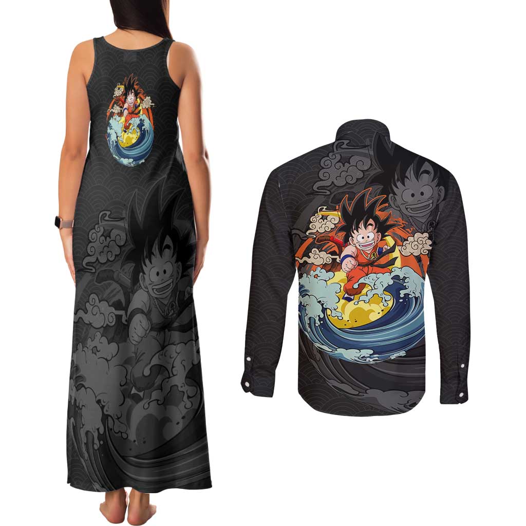 Goku Kid - Dragon Ball Couples Matching Tank Maxi Dress and Long Sleeve Button Shirt Anime Style - The Mazicc