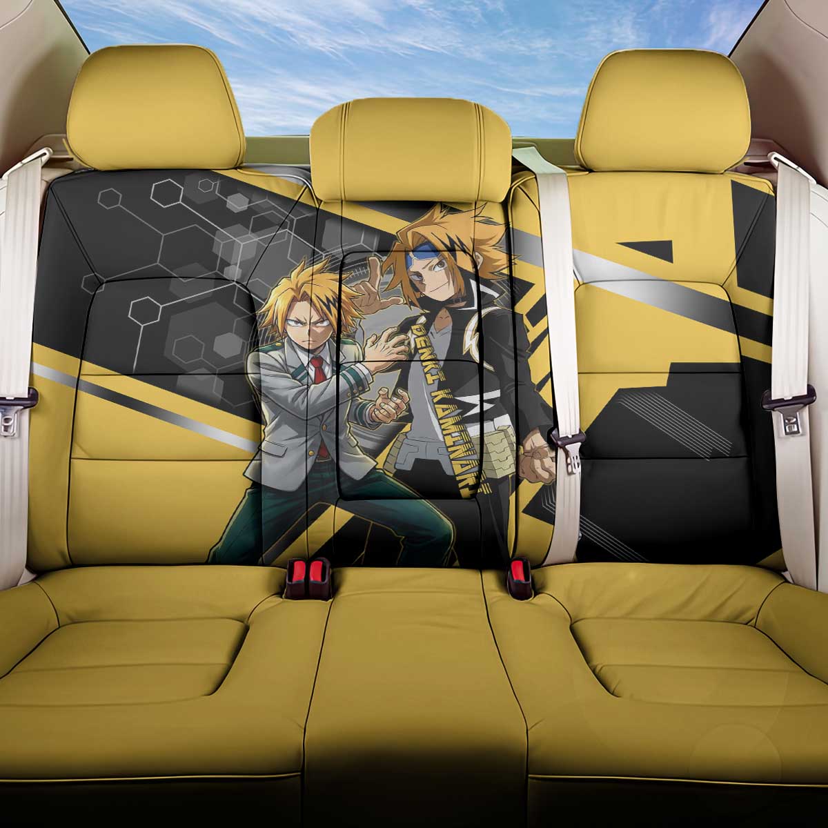 Denki Kaminari Back Car Seat Cover Bold Anime Action Illustration with Electric Lightning Effects