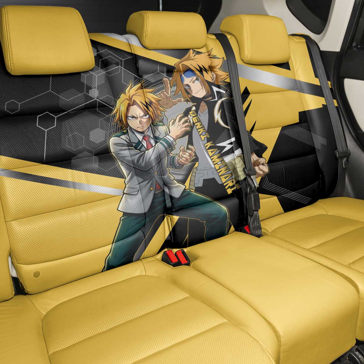 Denki Kaminari Back Car Seat Cover Bold Anime Action Illustration with Electric Lightning Effects
