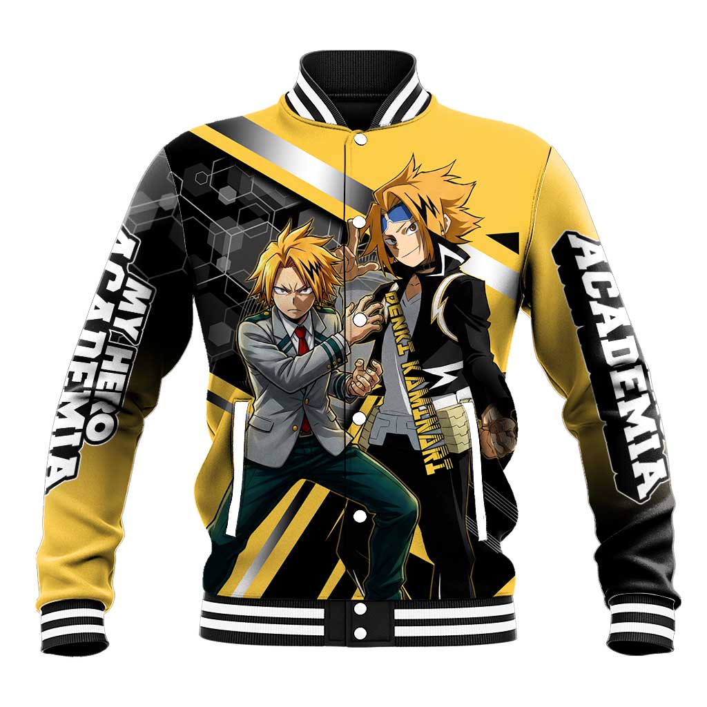 Denki Kaminari Baseball Jacket Bold Anime Action Illustration with Electric Lightning Effects
