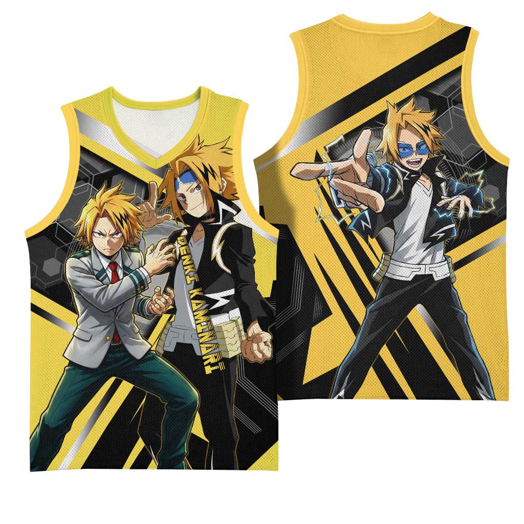 Denki Kaminari Basketball Jersey Bold Anime Action Illustration with Electric Lightning Effects