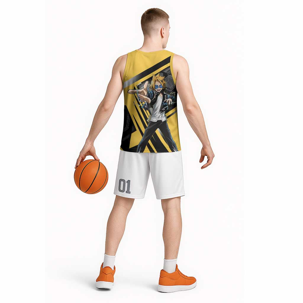 Denki Kaminari Basketball Jersey Bold Anime Action Illustration with Electric Lightning Effects