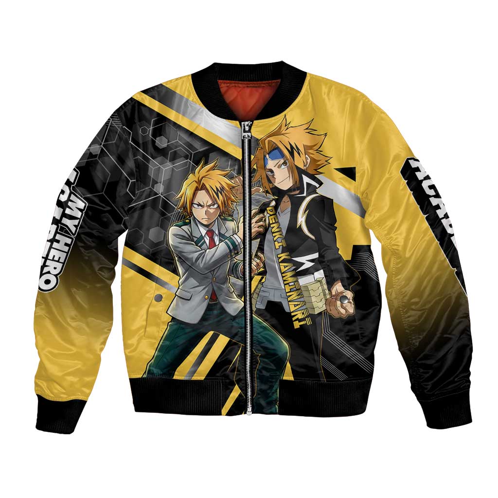 Denki Kaminari Bomber Jacket Bold Anime Action Illustration with Electric Lightning Effects