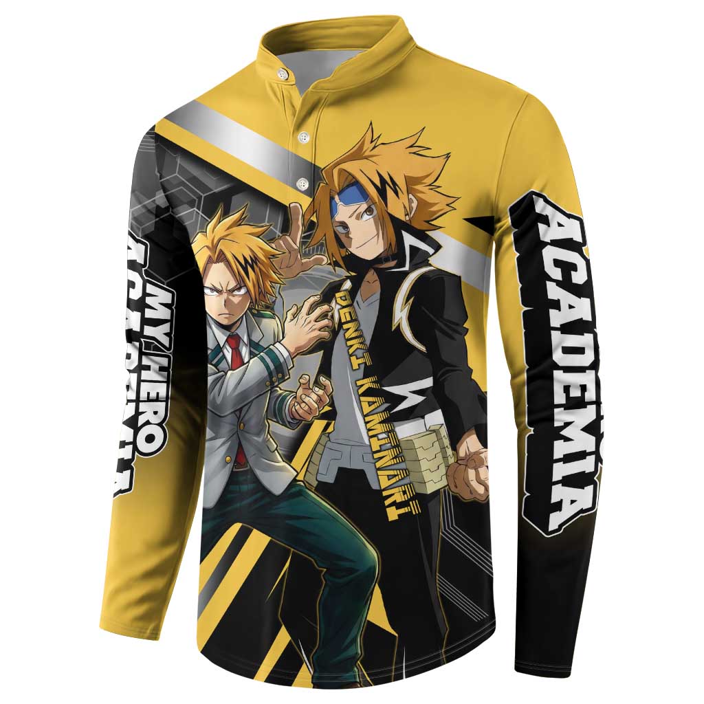 Denki Kaminari Button Sweatshirt Bold Anime Action Illustration with Electric Lightning Effects