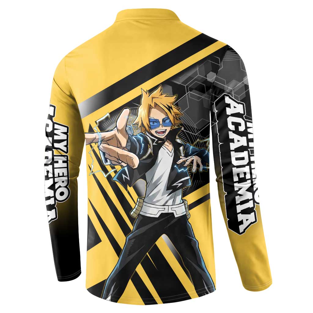 Denki Kaminari Button Sweatshirt Bold Anime Action Illustration with Electric Lightning Effects