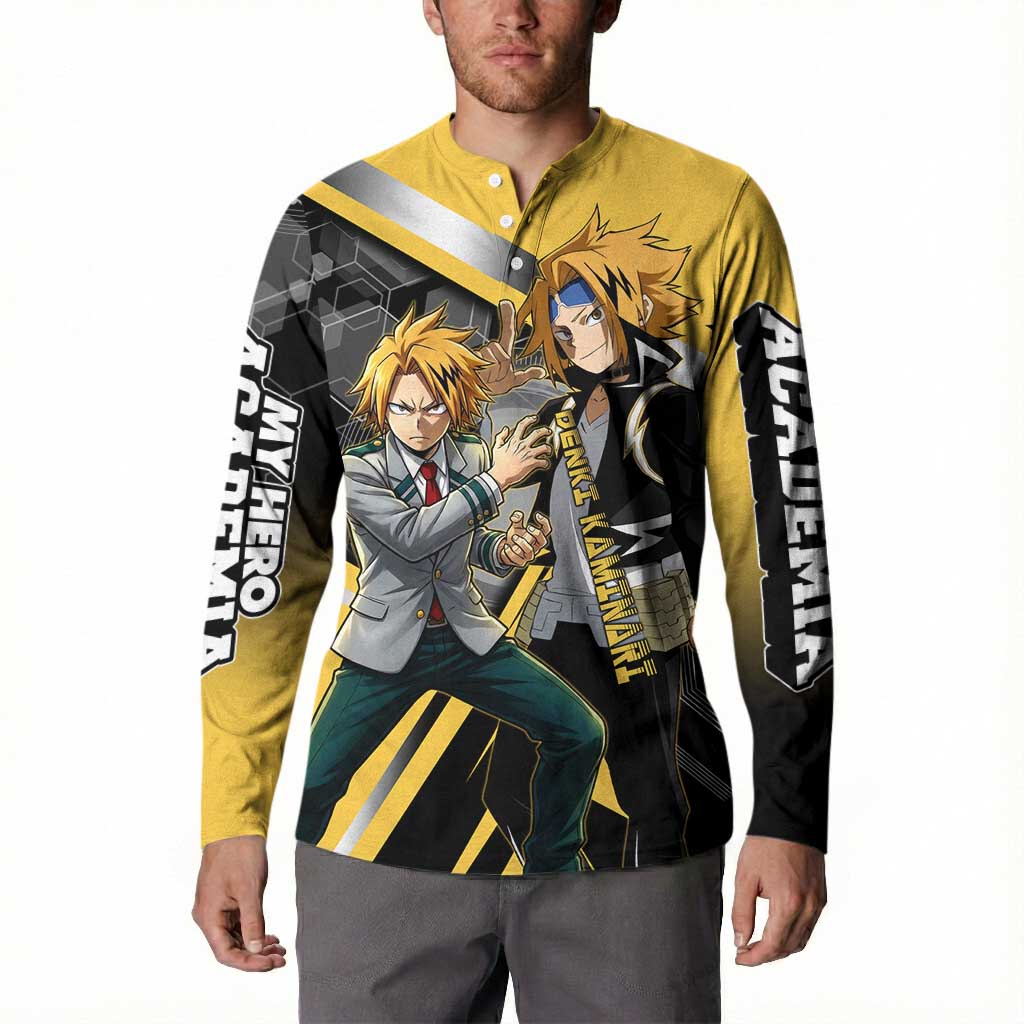 Denki Kaminari Button Sweatshirt Bold Anime Action Illustration with Electric Lightning Effects