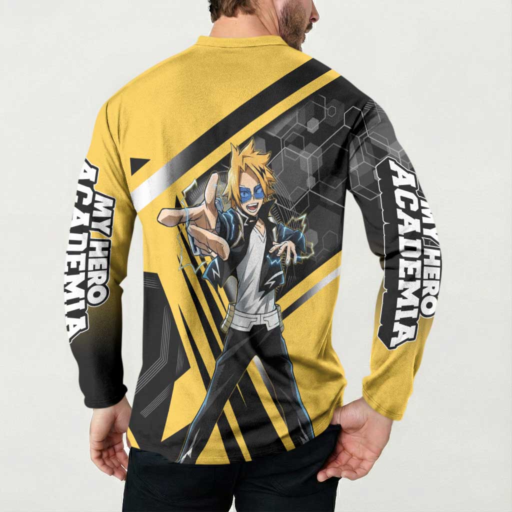 Denki Kaminari Button Sweatshirt Bold Anime Action Illustration with Electric Lightning Effects