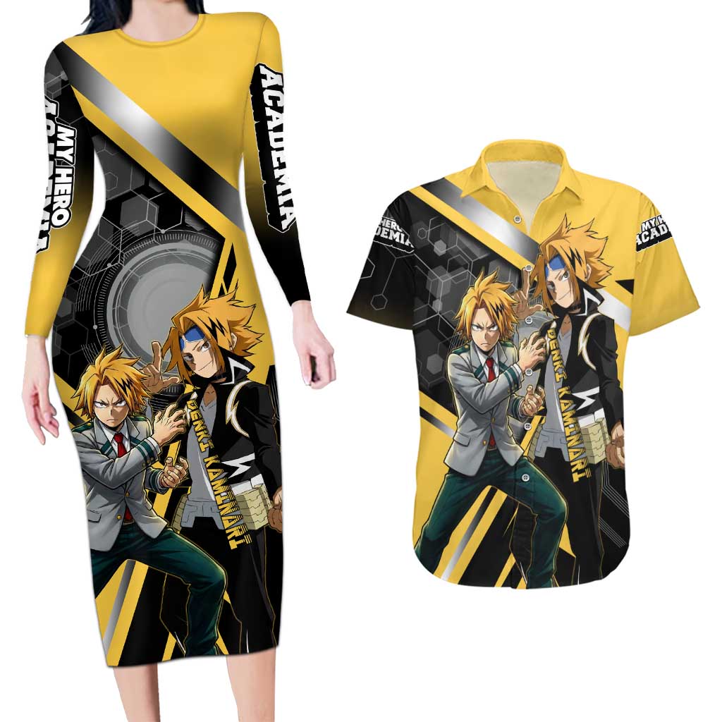 Denki Kaminari Couples Matching Long Sleeve Bodycon Dress and Hawaiian Shirt Bold Anime Action Illustration with Electric Lightning Effects