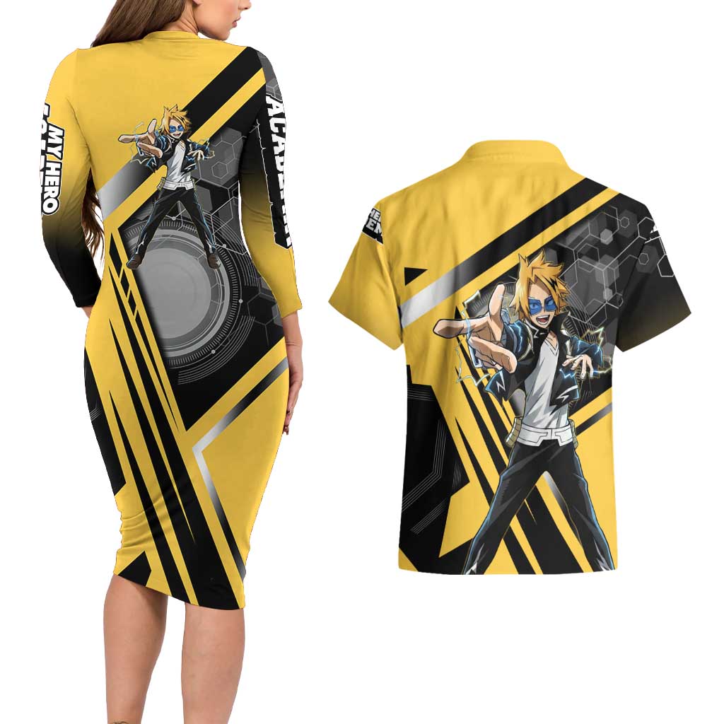 Denki Kaminari Couples Matching Long Sleeve Bodycon Dress and Hawaiian Shirt Bold Anime Action Illustration with Electric Lightning Effects