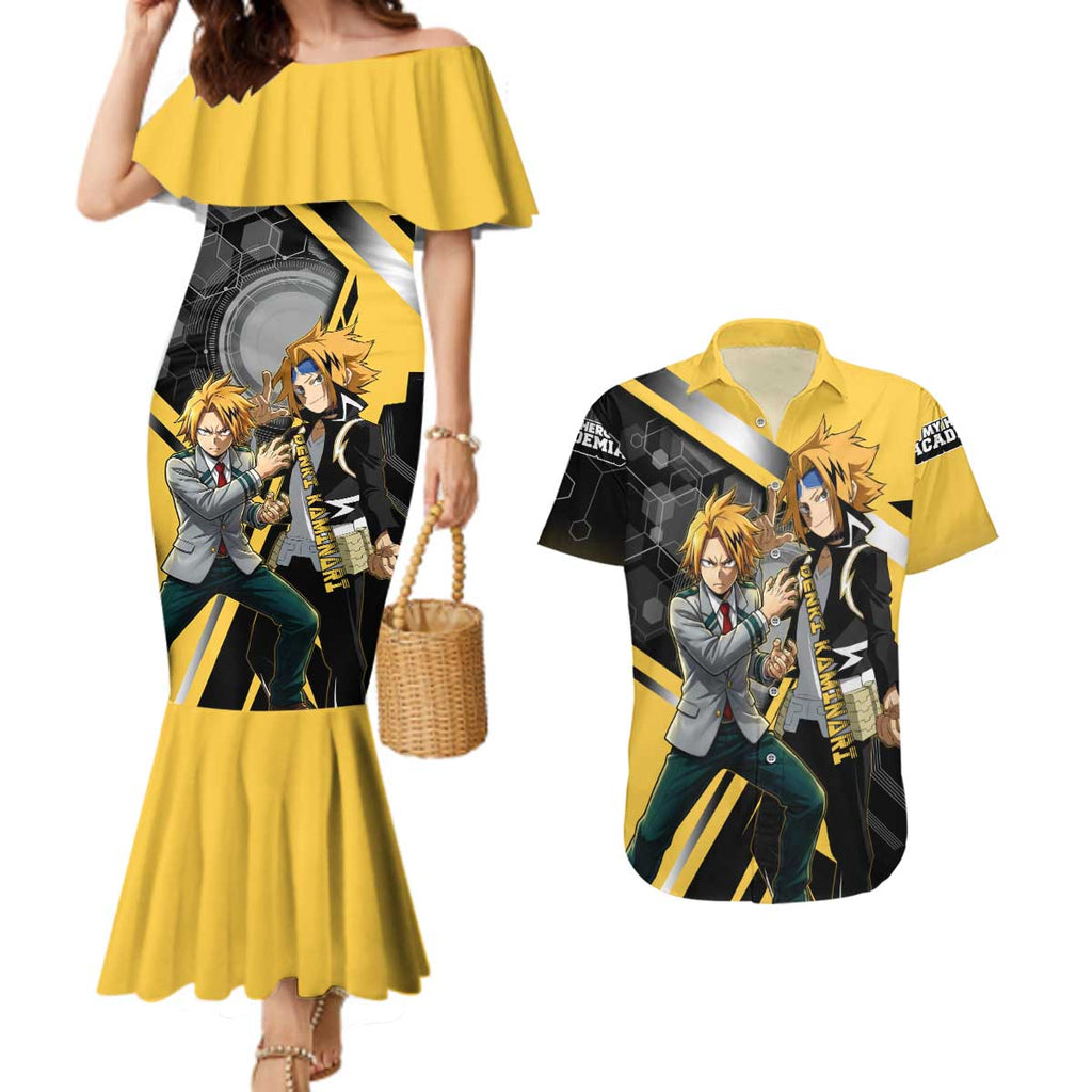 Denki Kaminari Couples Matching Mermaid Dress and Hawaiian Shirt Bold Anime Action Illustration with Electric Lightning Effects