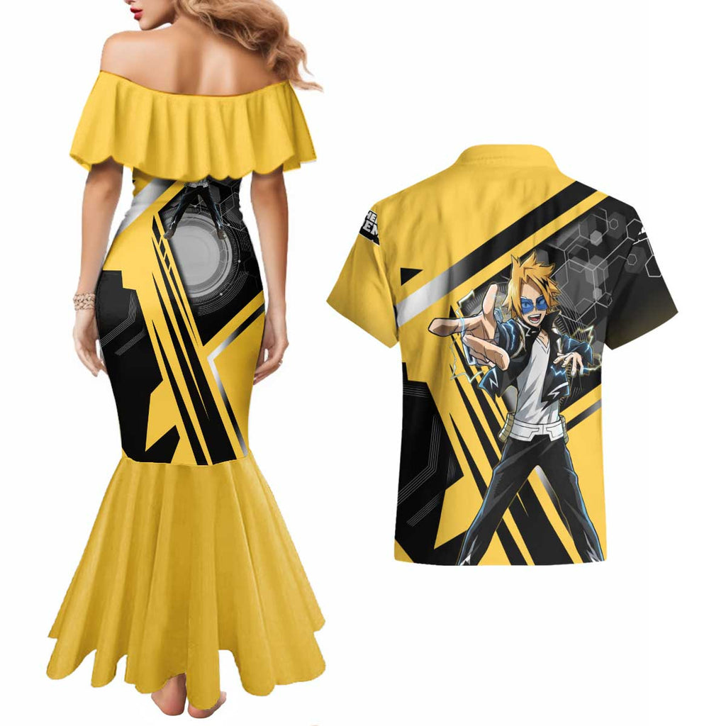 Denki Kaminari Couples Matching Mermaid Dress and Hawaiian Shirt Bold Anime Action Illustration with Electric Lightning Effects