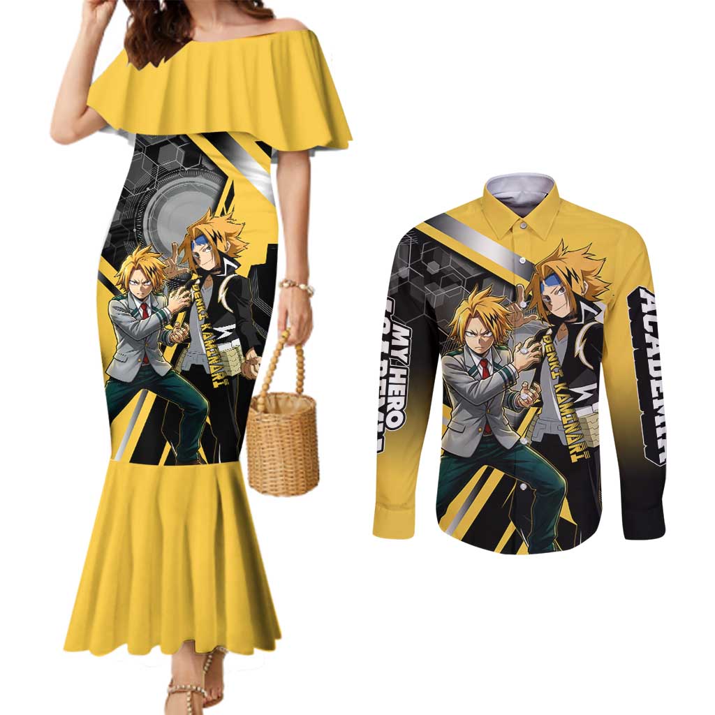 Denki Kaminari Couples Matching Mermaid Dress and Long Sleeve Button Shirt Bold Anime Action Illustration with Electric Lightning Effects