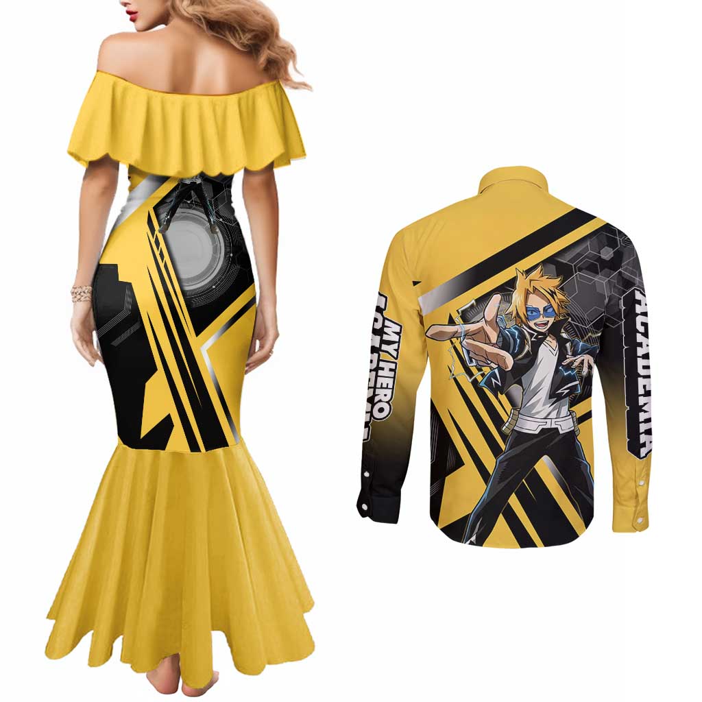Denki Kaminari Couples Matching Mermaid Dress and Long Sleeve Button Shirt Bold Anime Action Illustration with Electric Lightning Effects