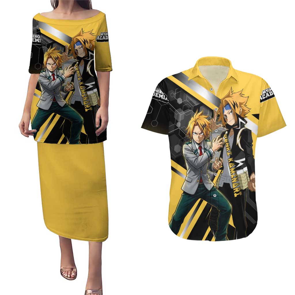 Denki Kaminari Couples Matching Puletasi and Hawaiian Shirt Bold Anime Action Illustration with Electric Lightning Effects
