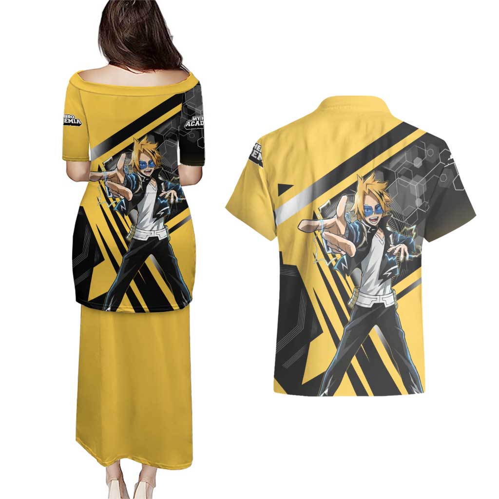 Denki Kaminari Couples Matching Puletasi and Hawaiian Shirt Bold Anime Action Illustration with Electric Lightning Effects