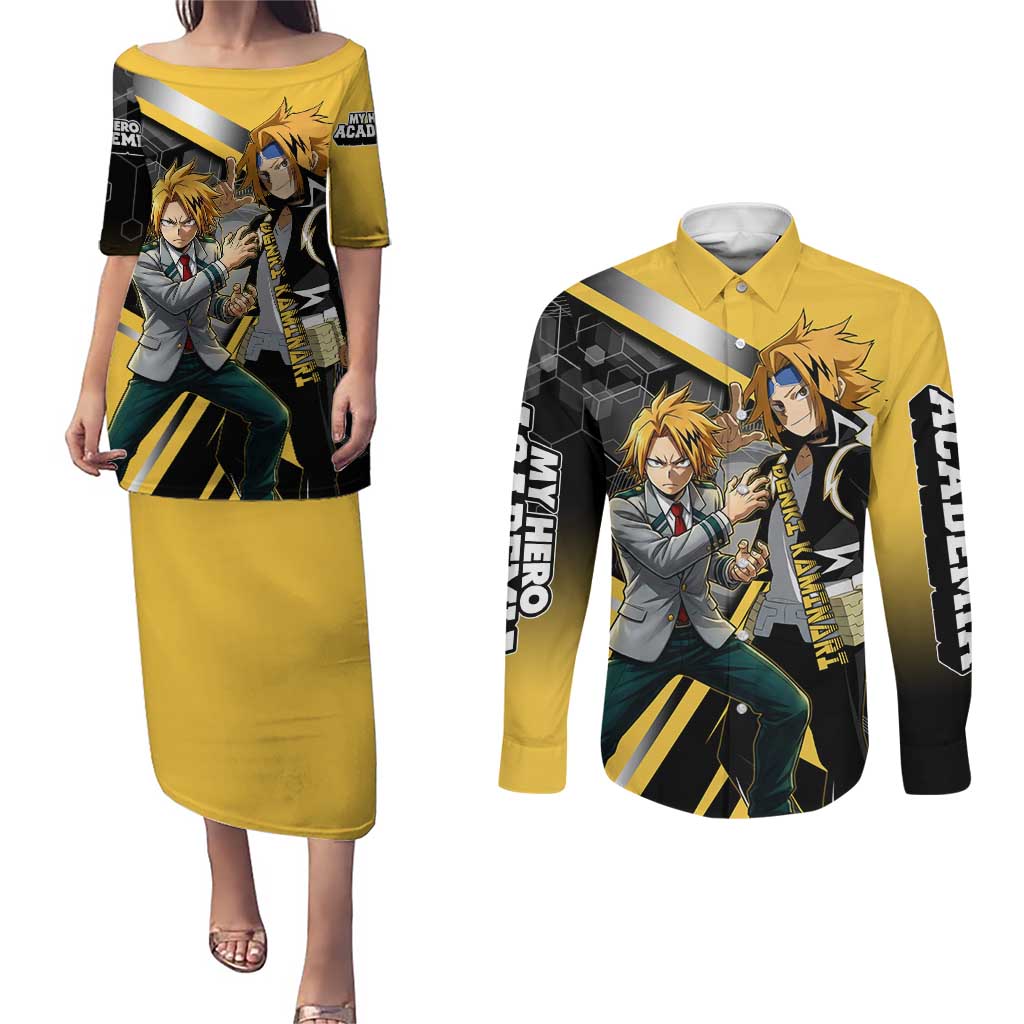 Denki Kaminari Couples Matching Puletasi and Long Sleeve Button Shirt Bold Anime Action Illustration with Electric Lightning Effects