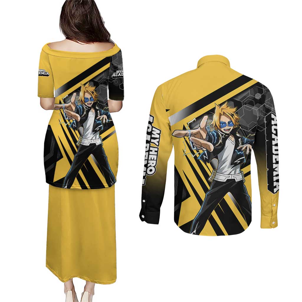 Denki Kaminari Couples Matching Puletasi and Long Sleeve Button Shirt Bold Anime Action Illustration with Electric Lightning Effects